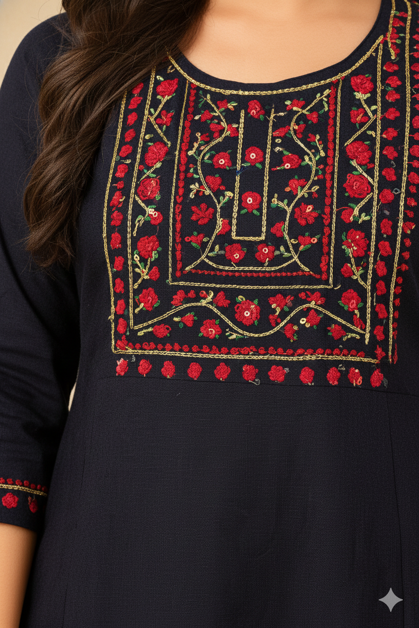 Black Embroidered Anarkali Kurti – Classic Elegant Ethnic Wear