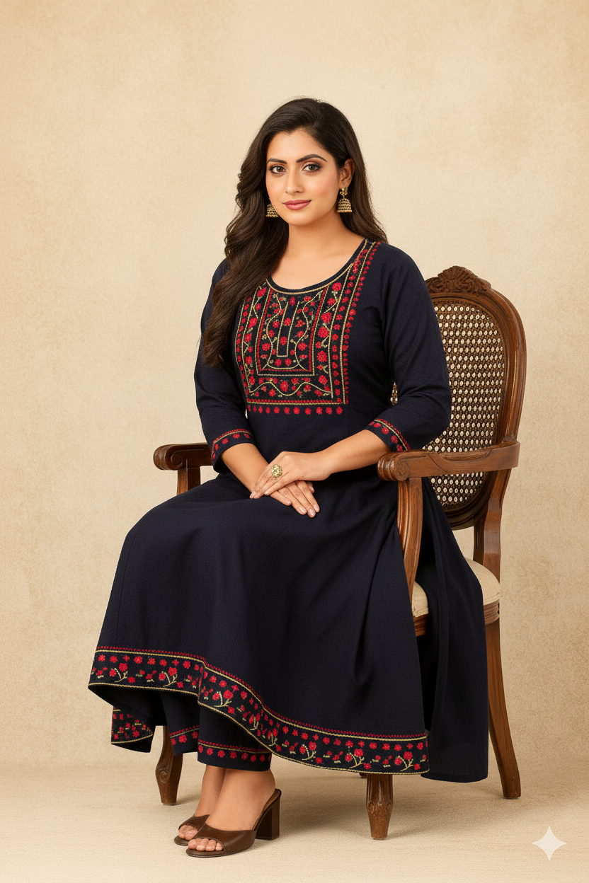 Black Embroidered Anarkali Kurti – Classic Elegant Ethnic Wear