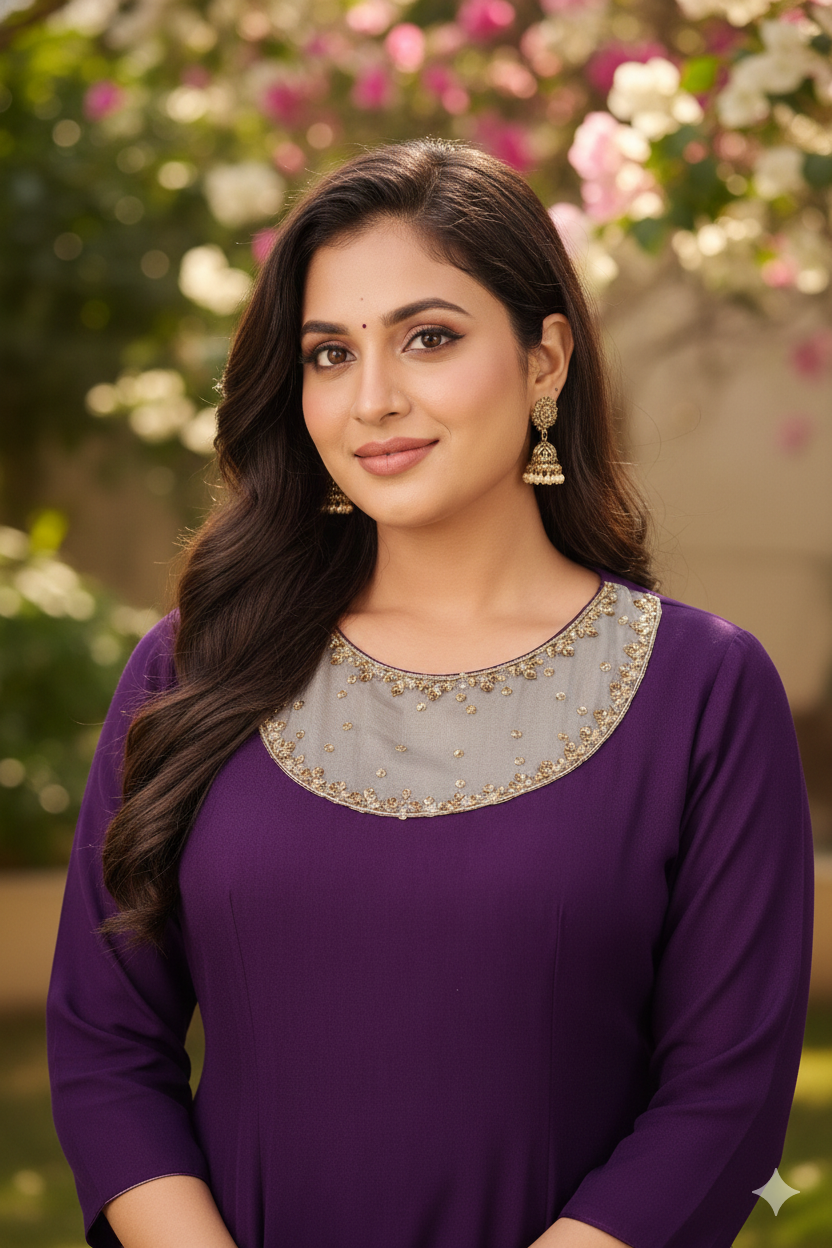 Royal Purple Embellished Anarkali Kurti