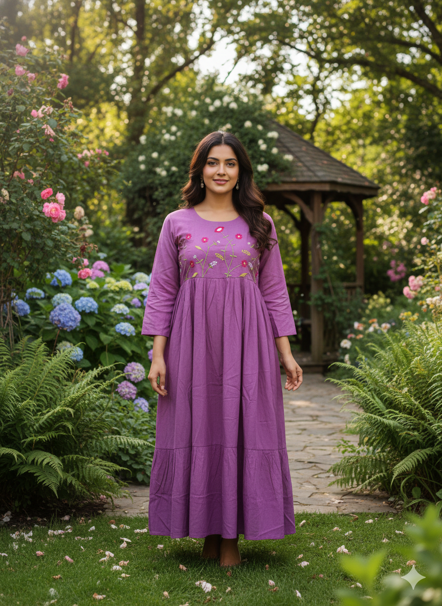 Lavender Embroidered Anarkali Kurti – Flowy Elegant Ethnic Wear