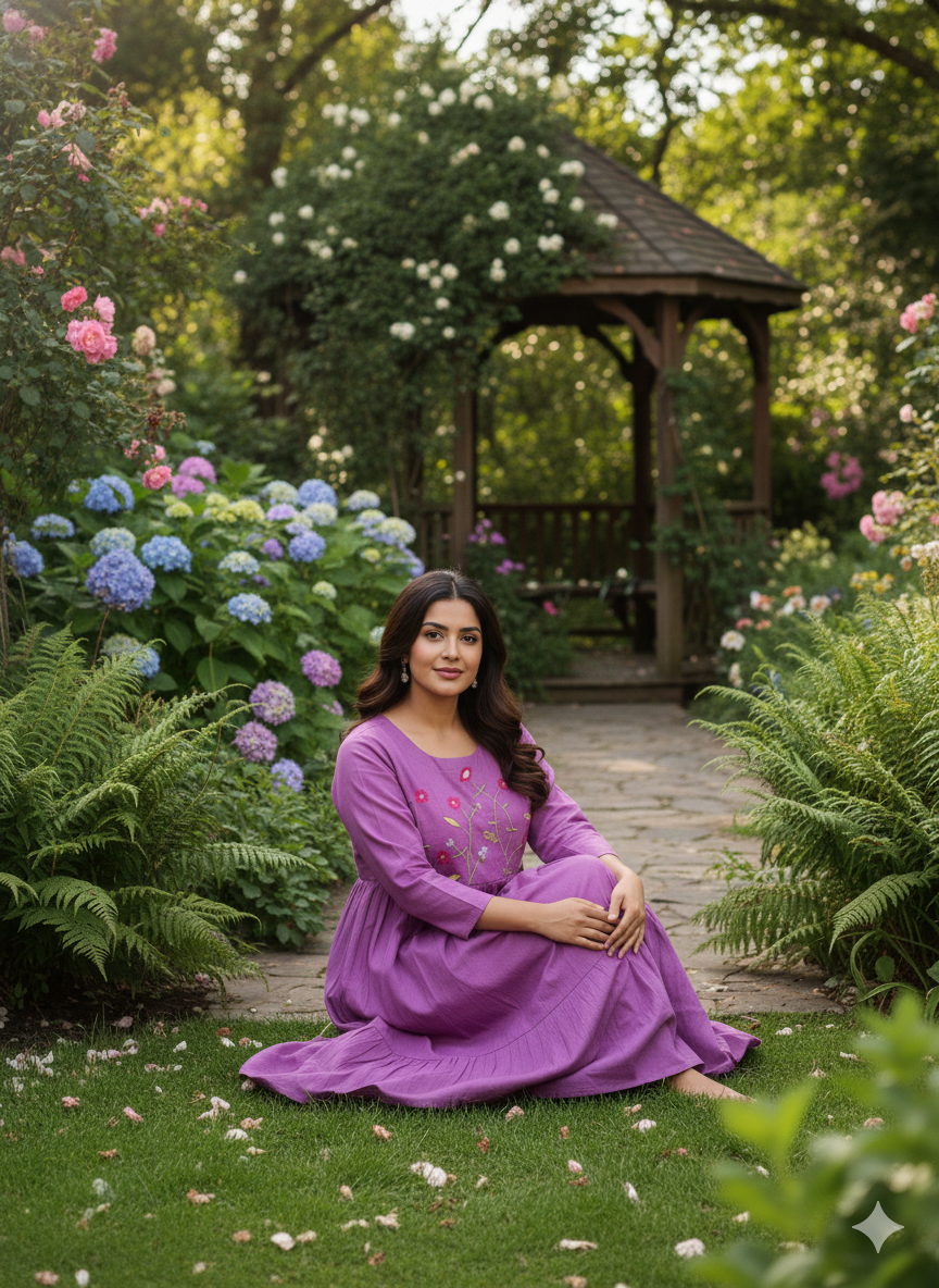 Lavender Embroidered Anarkali Kurti – Flowy Elegant Ethnic Wear