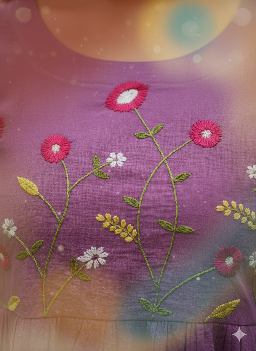 Lavender Embroidered Anarkali Kurti – Flowy Elegant Ethnic Wear