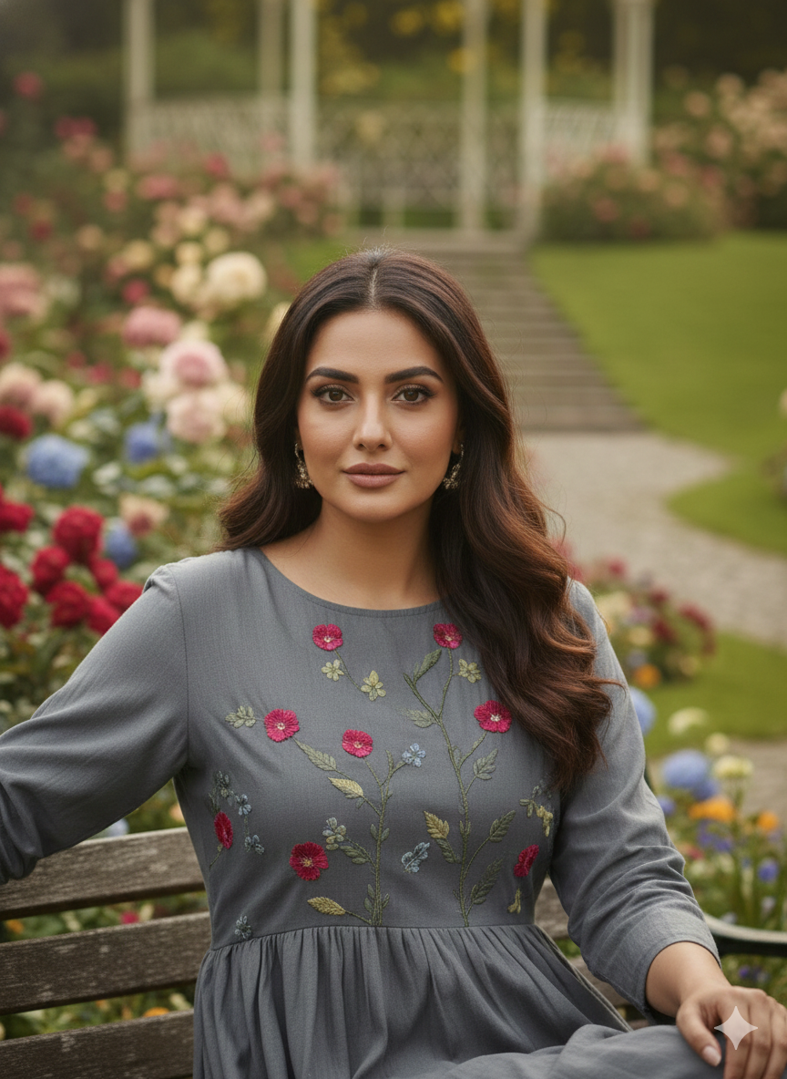 Grey Embroidered Anarkali Kurti – Timeless Elegant Ethnic Wear