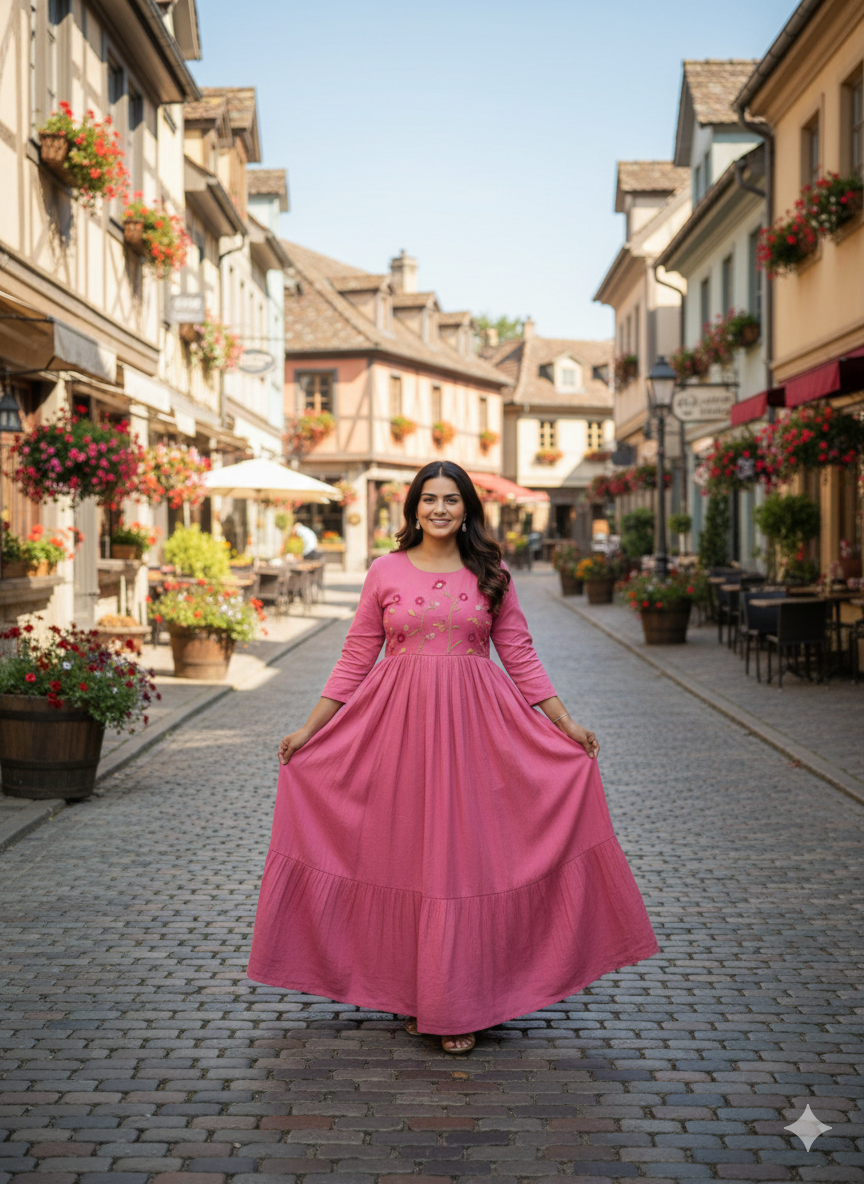 Rose Pink Embroidered Anarkali Kurti – Flowy Elegant Ethnic Wear