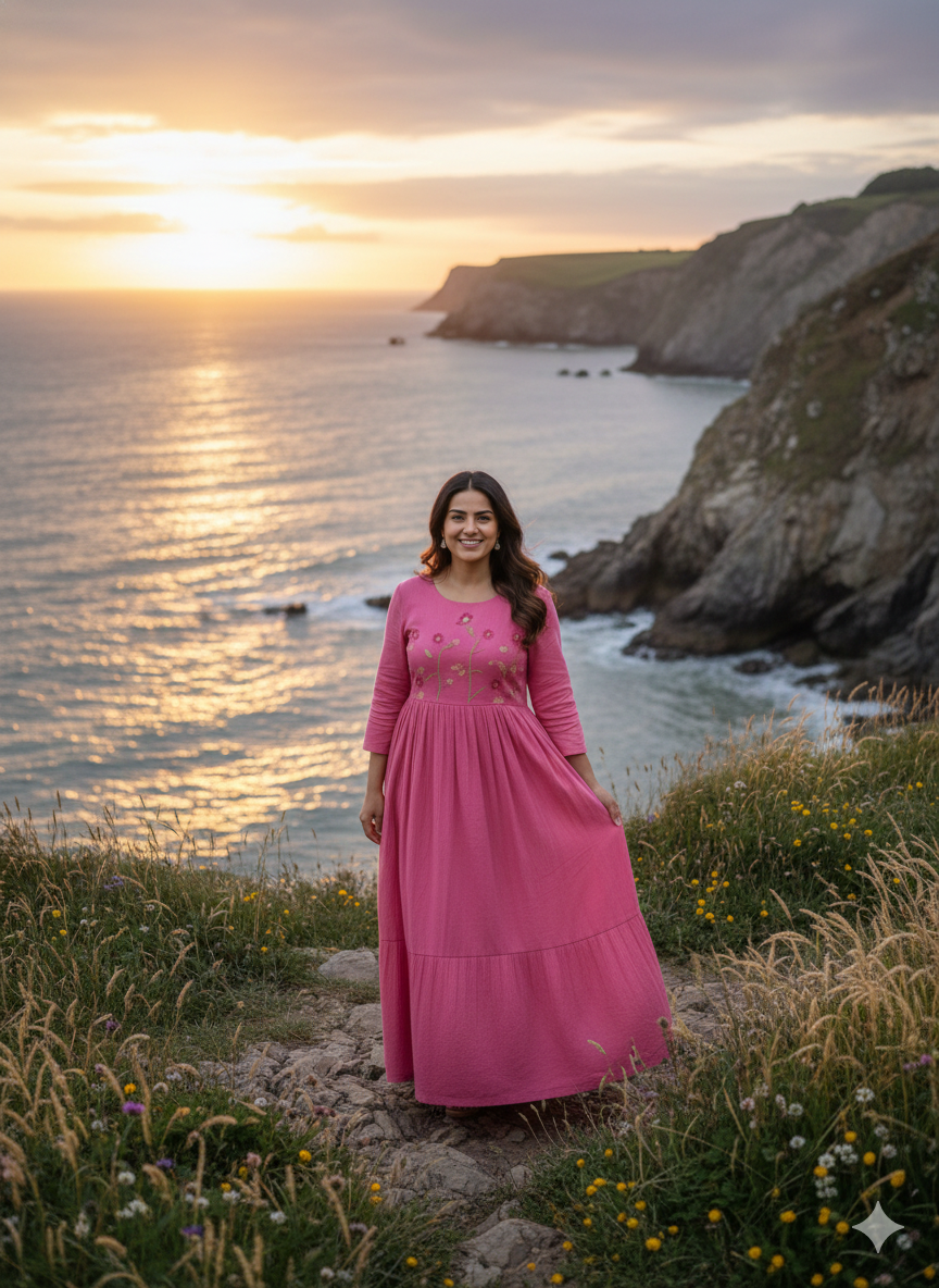 Rose Pink Embroidered Anarkali Kurti – Flowy Elegant Ethnic Wear