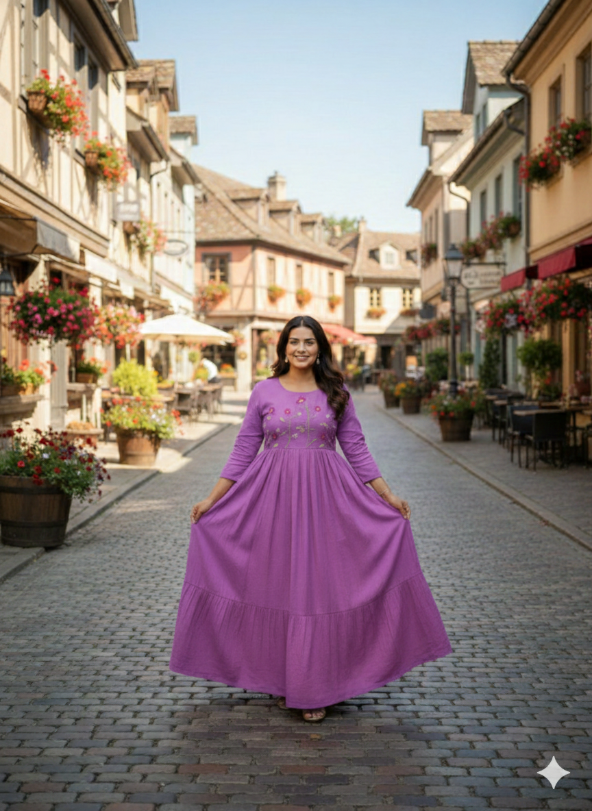 Lavender Embroidered Anarkali Kurti – Flowy Elegant Ethnic Wear