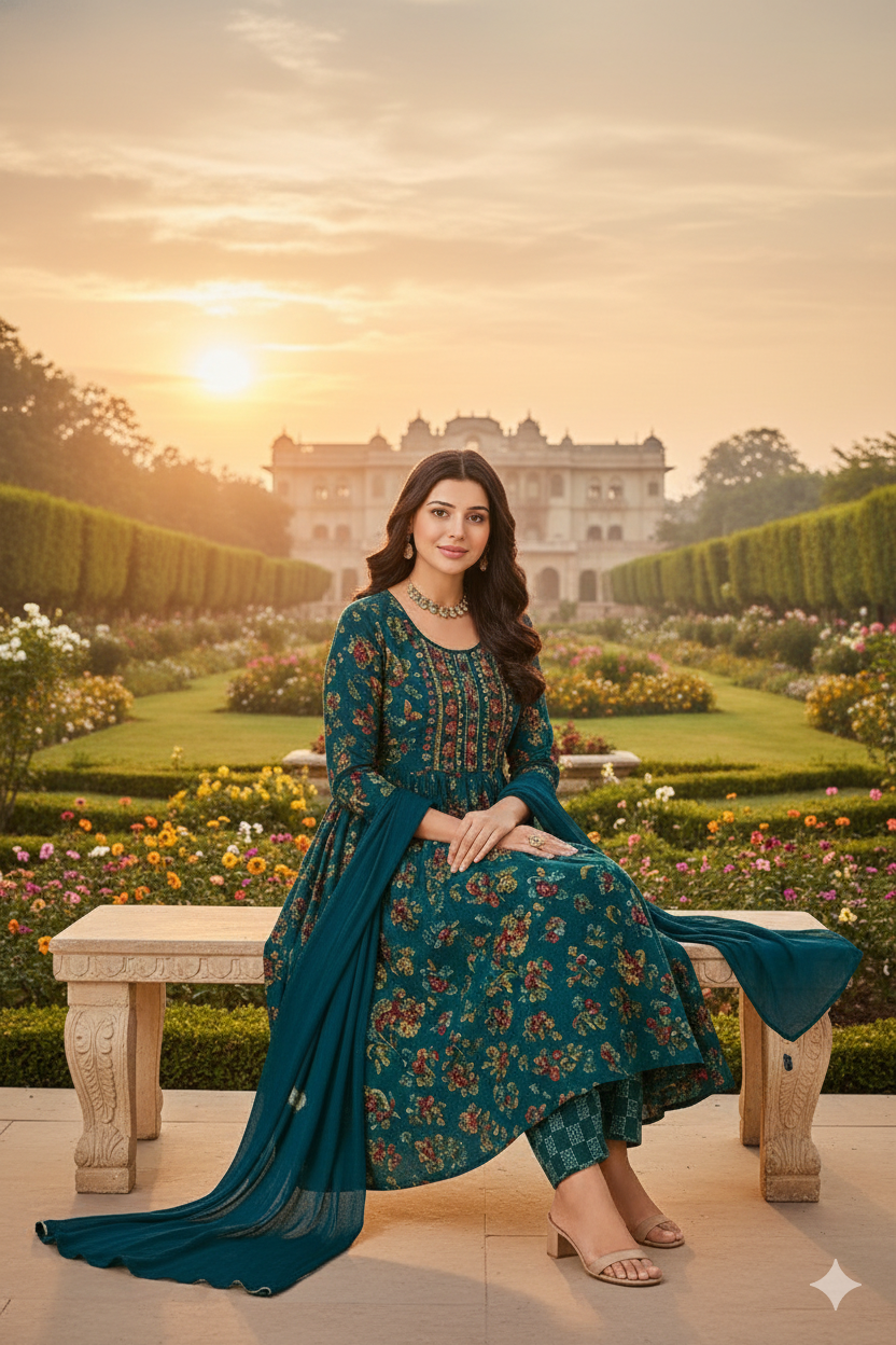 Premium Black Floral Anarkali Kurti Set with Dupatta