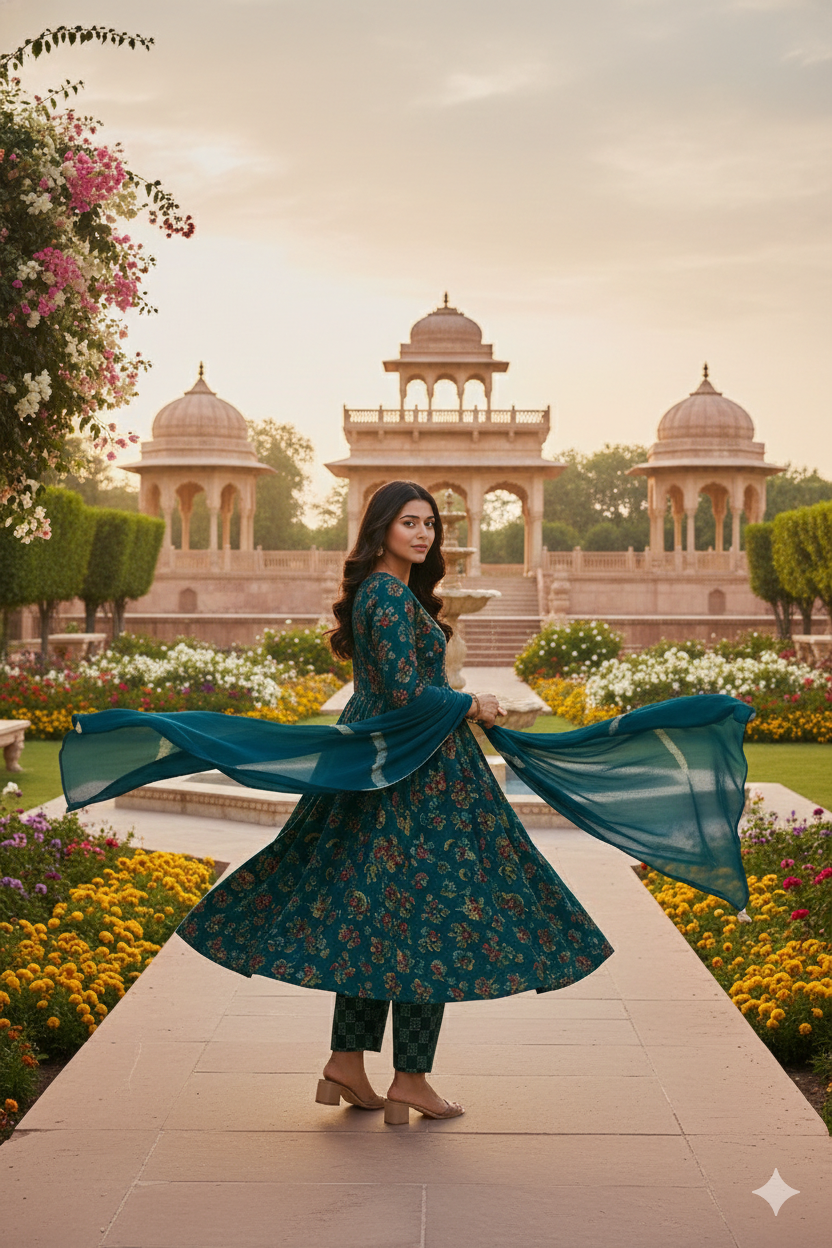 Premium Black Floral Anarkali Kurti Set with Dupatta
