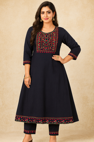 Black Embroidered Anarkali Kurti – Classic Elegant Ethnic Wear