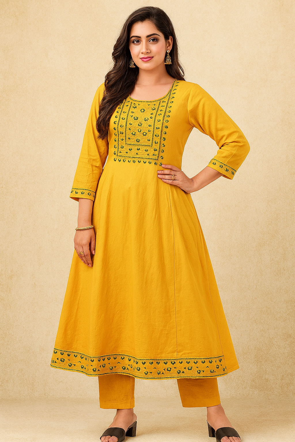 Mustard Yellow Embroidered Anarkali Kurti – Timeless Elegant Ethnic Wear